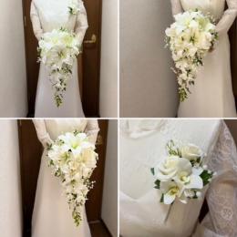 造花キャスケードブーケ2白