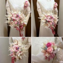 ドライフラワークラッチブーケ53桃