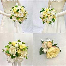 造花ラウンドブーケ30白黄
