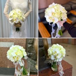 バラと胡蝶蘭のクラッチブーケ2白