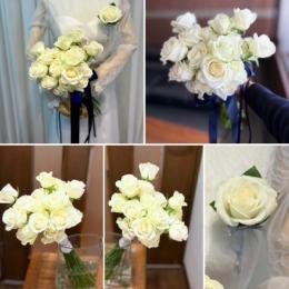 生花バラのナチュラルクラッチブーケ47白