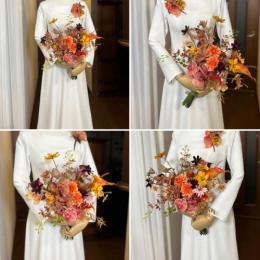 造花クラッチブーケ77赤橙