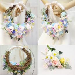 造花リースブーケ1青桃