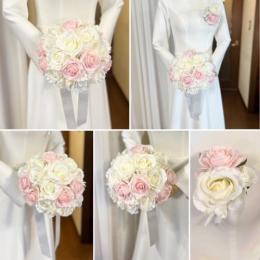 造花ラウンドブーケ7白桃