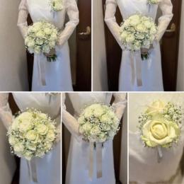 生花バラとかすみ草のクラッチブーケ48