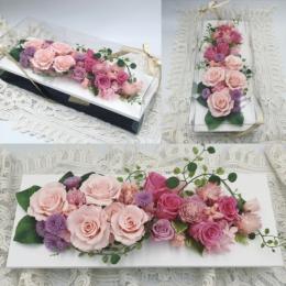 Gプリザのスクエアアレンジメント桃