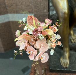 造花クラッチブーケ11桃橙